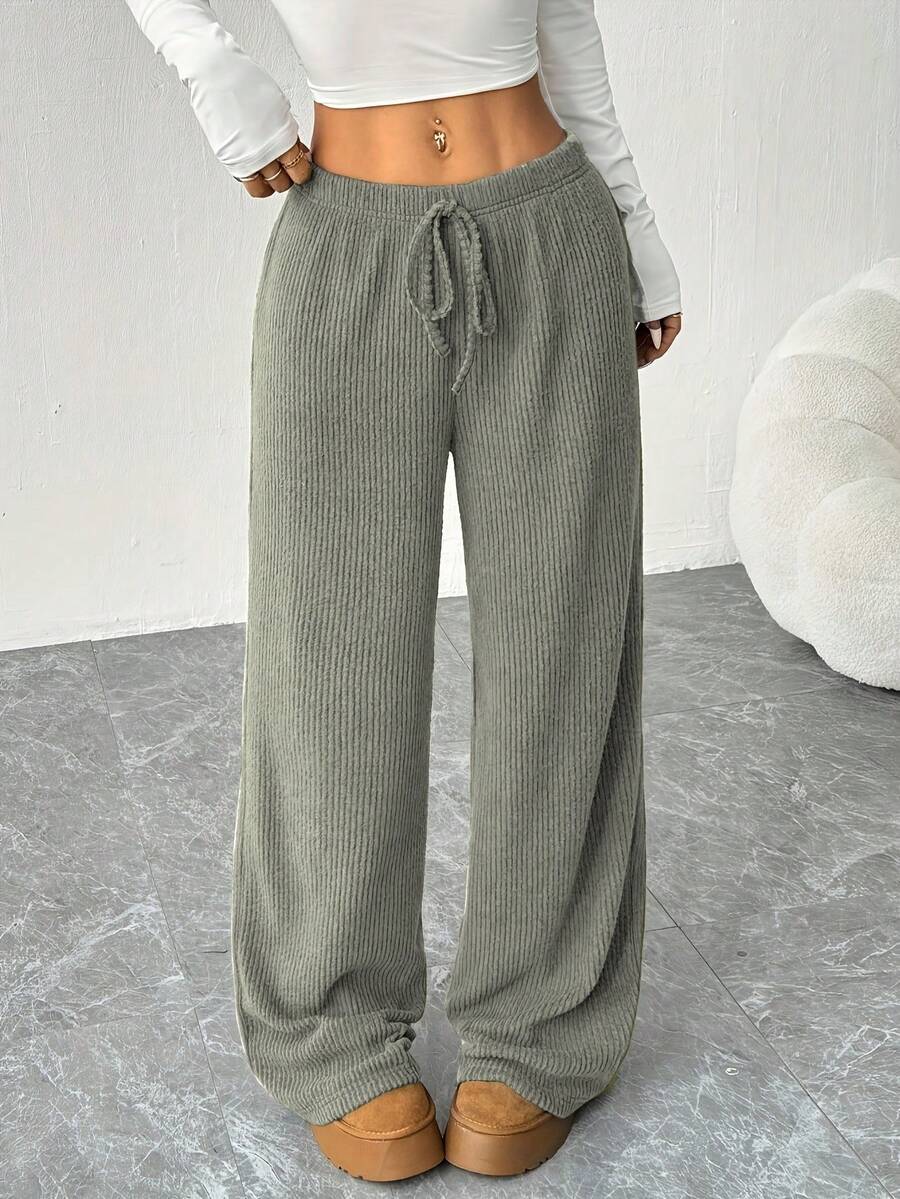 Women's Athletic Pants: Loose Fit, Solid Color, Ribbed Style. Ideal For Running, Going Out, Or Lounging At Home. Suitable For All Seasons And Machine Washable. - 綠色軍團 - 查看 1