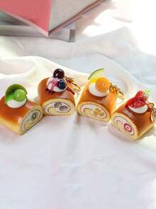 1 Buah Gantungan Kunci Ornamen Kue Buah Tiruan, Liontin Tas Sekolah Ransel Roti Lumpia, Hadiah untuk Teman - MultiWarna - View 3