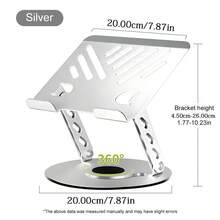 1件鋁合金筆電支架，銀色/灰色，360°旋轉可折疊可調節筆電支架，防滑散熱筆電抬高支架，快速冷卻桌面支架，適用於筆記型電腦與平板電腦，適合10-17英吋設備 - 查看 12