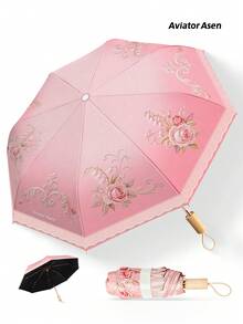 Aviator Asen 1件裝摺疊傘 3D花卉刺繡時尚女傘 99%防曬 UPF50+ 超強傘架 防曬遮陽雨傘兩用 防水陽傘 婚禮海灘花園陽傘 中性夏季旅行必備禮物 - 折疊款 - 查看 17