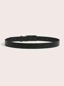 1件女款西式牛仔古董金復古扣環印花腰帶，適合日常使用 - 黑色 - 查看 3