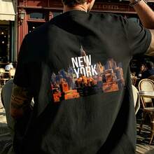 -Men's Casual New York City Skyline Print T-Shirt, Ideal For The Beach In Summer, A Great Gift For Travel Lovers.,Summer - 黑色 - 查看 4