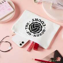 12PCS Volleyball Print Canvas Makeup Bag Set, Portable Zipper Cosmetic Pouch For Travel And Daily Storage, Ideal Gift For Volleyball Lovers, 2 Colors - White - View 6