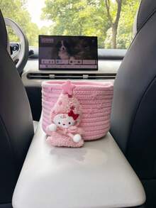 1 pieza Nueva Cesta de Almacenamiento para Coche de Cuerda de Algodón Tejida a Mano con Diseño de Gato Estrella de Dibujos Animados, Organizador de Caja de Reposabrazos para Artículos Varios, Llaves, Tarjetas, Pañuelos, Etc. - multicolor - Ver 1