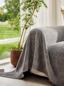 1pc Solid Color Chenille Tassel Sofa Cover, Pet-Friendly Stain-Resistant Durable, Machine Washable Easy To Clean, Holiday Decor Sofa Protection, Suitable For 1/2/3/4 Seat Sofa - Dark Grey - View 7