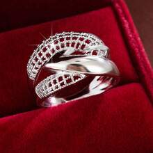 1pc Geometric Criss-Cross Grid Design Fashion Ring, Casual Gift - Multicolor - View 4