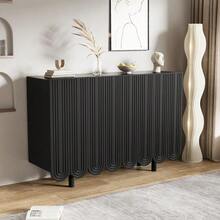 Sideboard, Teardrop-Shaped Sideboard With Molded Doors And Soft-Close Hinges - Black - View 2