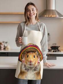 1 pieza, Delantal de poliéster con estampado de gatitos, pandas y hámsters lindos, perfecto para cocinar, hornear y jardinería – ideal para usar en la cocina y el comedor. - Multicolor - Ver 9