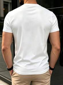 TT165 Men's Simple Casual Multifunctional Horse Pattern100%Cotton Short Sleeve T Shirt - 白色 - 查看 2
