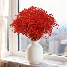 Ramo de Gipsófila Realista de 30/60g, Tallos de Flores Artificiales de Tacto Suave, Decoración de Centro de Mesa para Bodas, Jarrón para el Hogar, Decoración de Mesa para Fiestas, Uso Interior/Exterior, Decoración de Otoño Halloween Acción de Gracias Navidad - Rojo - Ver 3