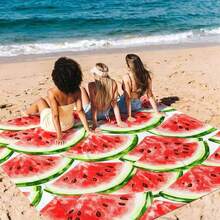 1 pieza Esterilla de playa extra grande con estampado de sandía en acuarela, a prueba de arena y de secado rápido, adecuada para 1-3 adultos - Tela de poliéster ligera y duradera - Perfecta para viajes, camping, senderismo y tiempo de ocio en la playa, esterilla de playa, esterilla de picnic, cubierta de suelo para camping - Multicolor - Ver 4