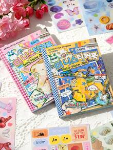 600+ Pieces 32 Sheets New American Retro Mini Sticker Book, Laser Cover, Pre-Cut, Scrapbook Collage Card DIY Decoration Sticker Material - Rectangle - View 9