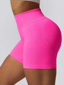 Calções desportivos femininos de cintura alta com efeito levantador de rabo, calções para corrida e treino ao ar livre, calções magenta para levantamento de peso e treino com efeito levantador de rabo, adequados para ginásio, ioga, exercício, ciclismo, pilates, item de moda estilo desportivo diário - Rosa Avermelhado - Ver 8