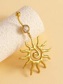 1pc New Fashion Spiral Stainless Steel Sun Belly Piercing Ring, Minimalist Versatile Radiant Swirl Summer Silver/Gold Jewelry Accessory, Suitable For Men And Women Daily Beach Vacation Wear - Yellow Gold - View 5
