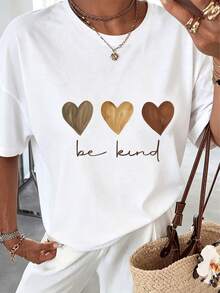[Casual Tee]Women's Plus Size SummerCasualT-Shirt-"Love"Letter Print, Relaxed Crew Neck, Short Sleeve-Women'sTee,Plus SizeSummerApparel White - White - View 7