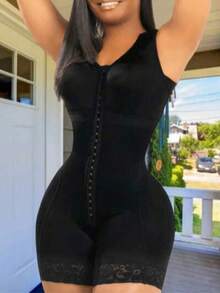 Women's One-Piece Shapewear - Body Contouring Workout & Formal Attire, Front Zipper Closure, - 黑色 - 查看 3