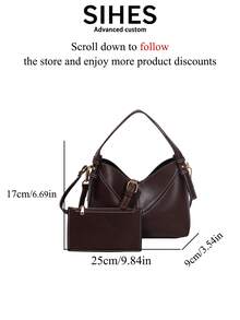 1 Stück einfarbiger PU-Leder Damen Rucksack Schultertasche Umhängetasche, modische Handtasche Eimertasche, verstellbarer Schultergurt, geeignet für Mädchen, Frauen, Studenten, Berufseinsteiger, Angestellte, perfekt für Büro, Schule, Arbeit, Geschäft, Pendeln, Outdoor, Reisen, Einkaufen und mehr (inklusive kleiner Tasche) - Kaffeebraun - Übersicht 5