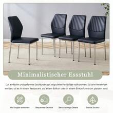[Set Of 4] Stylish Dining Chairs In A Lightweight Luxury Style / Modern Dining Room Set / PU Backrest With Vertical Embossing + Metal Legs / Load Capacity 120 Kg, Easy To Assemble / Suitable For Dining Rooms Or Living Rooms In A Lightweight Luxury Design. - 黑色+銀色 - 查看 5