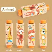 1 Set Montessori Rotatable Solid Wood Blocks Decor, Ocean Animals, Transportation, Profession Image Patterns, Toddler Color & Object Cognition Desktop Educational Toy - Multicolor - View 14