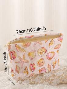 1pc Portable Cosmetic Storage Bag, Seashell & Starfish Ocean Series Pattern Double-Sided Print Travel Zipper Makeup Pouch, Multi-Functional Toiletry Organizer - Multicolor - View 4
