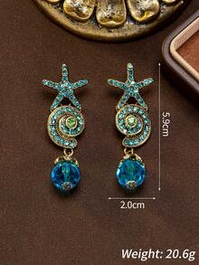 Collier et boucles d'oreilles à clous en strass style océan vintage usé avec étoile de mer et coquillage, bijoux de style vacances au design de niche de luxe léger, polyvalent pour banquet, fête, trajet quotidien, cadeau d'anniversaire pour petite amie et meilleure amie, accessoire exagéré lourd de style européen et américain, essentiel pour l'ambiance photo de plage - Multicolore - Voir 9