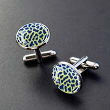 1 Pair Cufflinks Glass Inlay Animal Print Pattern Men's Formal Jewelry Gift For Wedding Business Wear Elegant Accessories - Silver - View 6