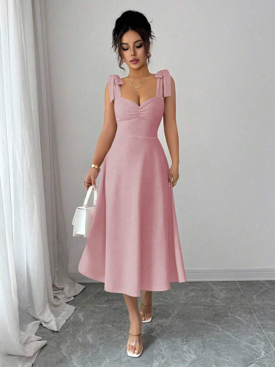 Elegant And Romantic Women's Dress With Thin Straps, Sleeveless Design, Fitted Waist With Bow And Flared Skirt, Perfect For Halloween, Music Festivals, Parties And Casual Wear In Autumn - 黑色和綠色 - 查看 1