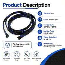 Black & Blue Expandable Braided Cable Sleeving, Flexible Weave Auto Wire Harness Wrap, 3mm-30mm Diameter Cable Protector - A - View 2