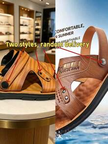 2-In-1 Men's Sports Sandals, Fashionable Versatile Outdoor Beach Shoes, PU Material With Soft Latex Layer And Non-Slip Sole - Brown [Runs One Size Small] - View 3