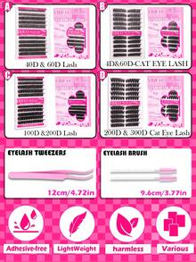 YIDUO 自黏式假睫毛簇套組-4款 (40D–200D)/貓眼睫毛貼片,預黏 DIY 睫毛接長,10–18mm D捲度,無需膠水,易於佩戴,日常佩戴禮盒 (適合初學者),婚禮、約會、派對、假期 - D - 查看 3