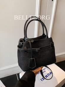 BELLEBORG High-End Casual Colorblock Vintage Canvas Shoulder Bag, Suitable For Commuting And Versatile For Women - Black - View 1
