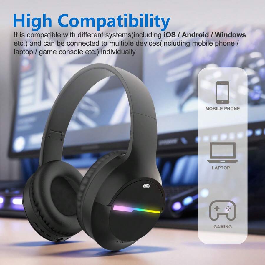 Gerripuer Wireless Earphones HiFi Stereo Foldable Lightweight Headphones Volume Control Stereo Over-Ear Headphones Deep Bass Suitable For Home Office Phone Computer And More