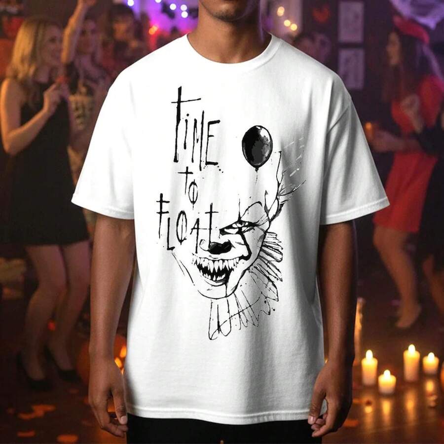 IT Clown T-Shirt: Time To Float, Horror Graphic T-Shirt - White - View 1