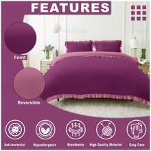 VELVETIO Luxury Kendrick Frill Duvet Cover Set Reversible Bedding Set Soft Smooth Lightweight Microfiber Polyester With Matching Pillow Cases Elegant Ruffle Edge Plain Design Single Double King - Rosa Mulbury - Ver 4