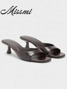 2026 Spring/Summer Korean Style Elegant Square Toe Strap Sandals High Heels Mule Shoes For Women,Kitten Heels - Coffee Brown - View 5