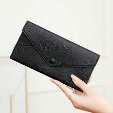 Fashionable New Women's Snap Button Long Slim Clutch Wallet, Minimalist Multi-Slot Soft Leather Card Holder - Multicolor - View 12
