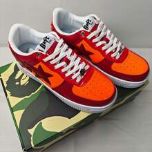 A BATHING APE Bape 休閒滑板鞋 拼色星星Logo亮面休閒鞋 深紅橘色 男女款鞋 - 深紅桔紅 - 查看 8