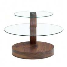 Mesa de centro moderna y minimalista de dos niveles, con estructura de cristal templado de alta calidad y acabado efecto mármol blanco y negro. Disponible en varios colores. - Caqui - View 8