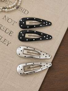 4 Piezas/2 Piezas Pinzas para el Cabello de Mujer de 7 Cm/2.76 Pulgadas con Diseño de Gota de Agua Hueca en Negro y Plateado con Lunares, Accesorios para el Cabello Elegantes y Simples para Flequillo Lateral, Adecuados para Uso Diario, Casual, Fiesta, Trabajo, Vacaciones, Maquillaje, Combinación de Atuendos, Pinzas para el Cabello de Primavera, Pinzas para el Cabello de Verano, Pinzas para el Cabello de Otoño, Pinzas para el Cabello de Invierno (Patrón de Lunares Aleatorio), Pasador para el Cabello - Multicolor - Ver 4