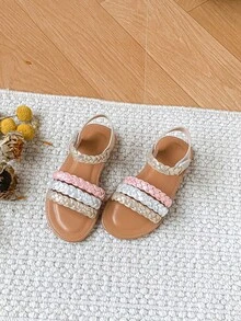 Sandali romani piatti con suola sottile intrecciata per ragazze, stile vacanza, adatti per l'estate - Dorato - Visualizzare 3