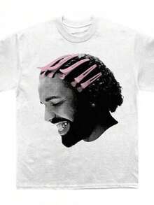 1 pieza Camiseta Oversized Rap Vibe – Estética Urbana Rosa, Camiseta Unisex de Algodón_1180g 100% Algodón - Blanco - Ver 1