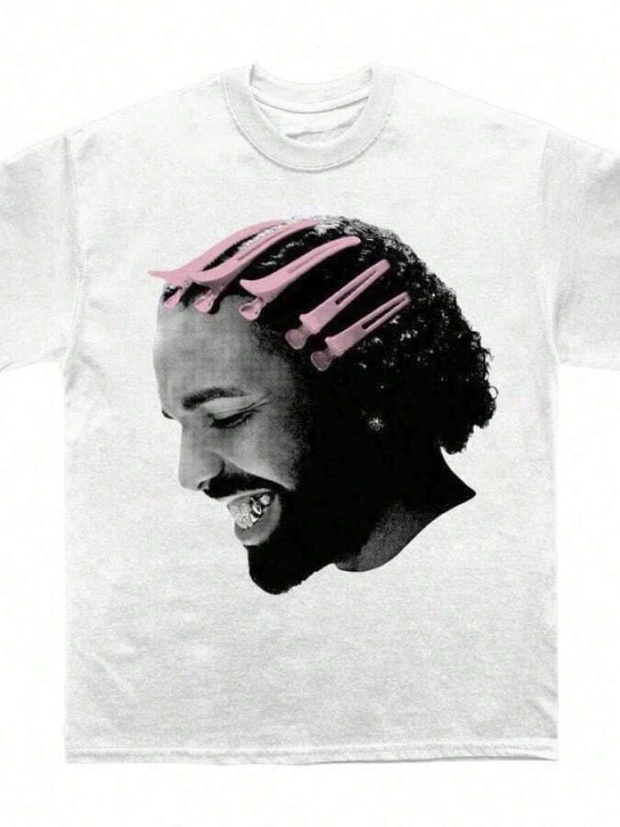 1 pieza Camiseta Oversized Rap Vibe – Estética Urbana Rosa, Camiseta Unisex de Algodón_1180g 100% Algodón - Blanco - Ver 1