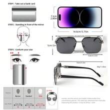 1 Pair Men's Square Double Bridge Aviator Sunglasses, Cool Metal Texture, Stylish UV Protection, Personalized Fashion, Suitable For Daily Wear, Vacation And Travel - Black, Silver, and Gray - View 7