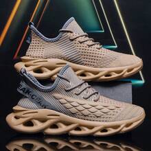 WASIROYI Men's All-Day Comfort Blade Sole Shoes, Breathable Knit Mesh Sneakers With High-Rebound Cushioning, Ideal For Office, Errands & Long Standing Hours - 棕色 - 查看 2