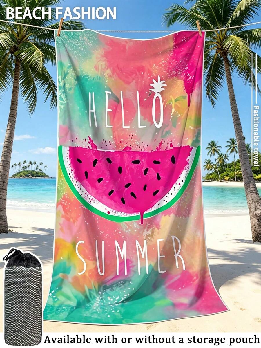 Microfiber Absorbent Quick-Dry 250gsm Colorful Vibrant Watermelon Print Bath Towel 70*140 Beach Wrap Cushion Beach Towel 1pc Or Extra Large 90*180 Bath Towel Beach Towel 1pc Suitable For Summer Beach Swimming, Travel Camping, Fitness - Colorful and Vibrant Watermelons - View 1