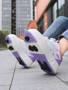 Small 4-Wheel Roller Skate Shoes Soft Bottom Anti-Slip Breathable Beginner-Friendly Easy To Learn High Elasticity Soft Bottom Roller Skate Shoes Indoor Outdoor Universal Style - Purple - View 6
