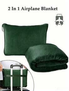2-In-1 Travel Blanket & Neck Pillow, Soft Textured Foldable, With Luggage Strap And Backpack Clip For Easy Carrying, Suitable For Airplane, Car, Camping And Office Nap, Size 150x100cm, Multiple Colors, Perfect Travel Gift - Multicolor - View 10