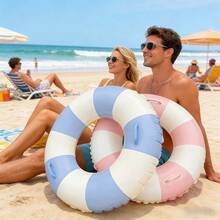 1pc Inflatable Swim Ring - Thickened PVC Material, Blue & Pink Striped, Perfect For Beach Parties And Swimming Pools - Multiple Styles - View 3