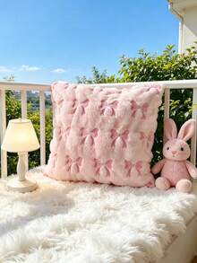 1/2pcs Bowknot Plush Embroidered Throw Pillow Covers, Sofa Cushion Covers, Without Pillow Insert, Suitable For Bedroom, Living Room, Holiday Gift - Pink - View 3