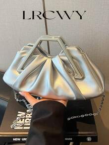 Sac à main plissé nuage pour femmes, design élégant de dame exquise de luxe léger avec chaîne en métal, mode haut de gamme convenant pour le shopping, les rendez-vous, les fêtes, couleur argent - Argent - Voir 2